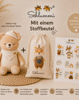 Schlummi Spieluhr Bär mit zwei Namensliedern, Stoffbeutel und Affirmationsstickern - ganz persönliche Lieder nur für dein Kind
