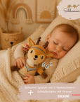 Schlummi Spieluhr Reh & Schnullerkette Beige / rose mit Namensgravur – personalisiertes Geschenkset