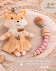 Schlummi Spieluhr & Schnullerkette Beige / rose mit Namensgravur – personalisiertes Geschenkset