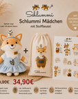 Schlummi Spieluhr Fuchs Mädchen mit zwei Namensliedern, Stoffbeutel und Affirmationsstickern - ganz persönliche Lieder nur für dein Kind