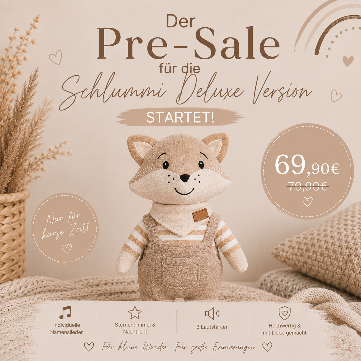 Deluxe Schlummi Spieluhr Fuchs mit zwei Namensliedern und Stoffbeutel