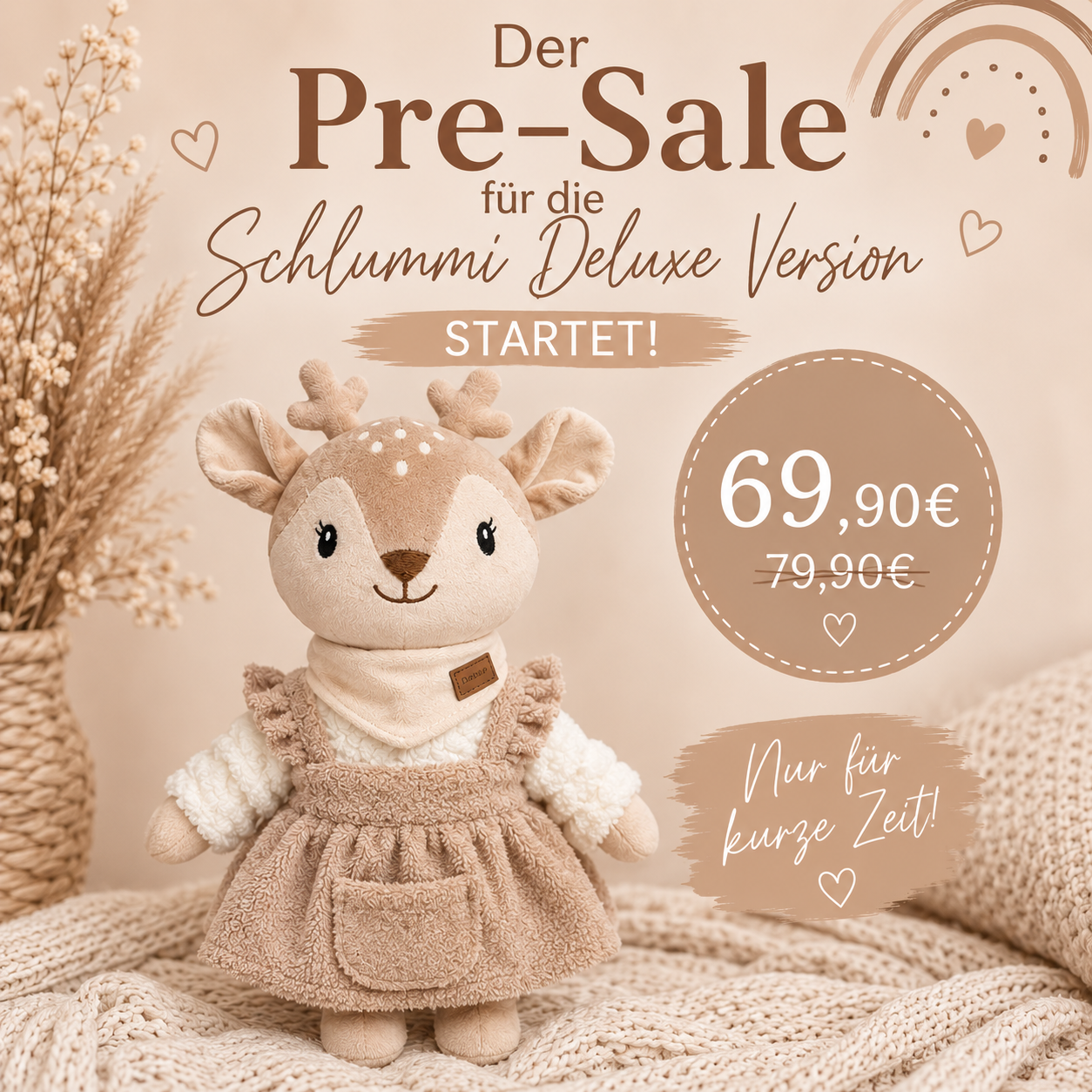 Deluxe Schlummi Spieluhr Reh mit zwei Namensliedern und Stoffbeutel