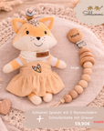 Schlummi Spieluhr & Schnullerkette Beige / rose mit Namensgravur – personalisiertes Geschenkset