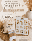 Geschenkset zur Einschulung – Schulkind-Socken & Affirmationssticker im Baumwollsäckchen