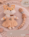 Schlummi Spieluhr & Schnullerkette Beige / rose mit Namensgravur – personalisiertes Geschenkset